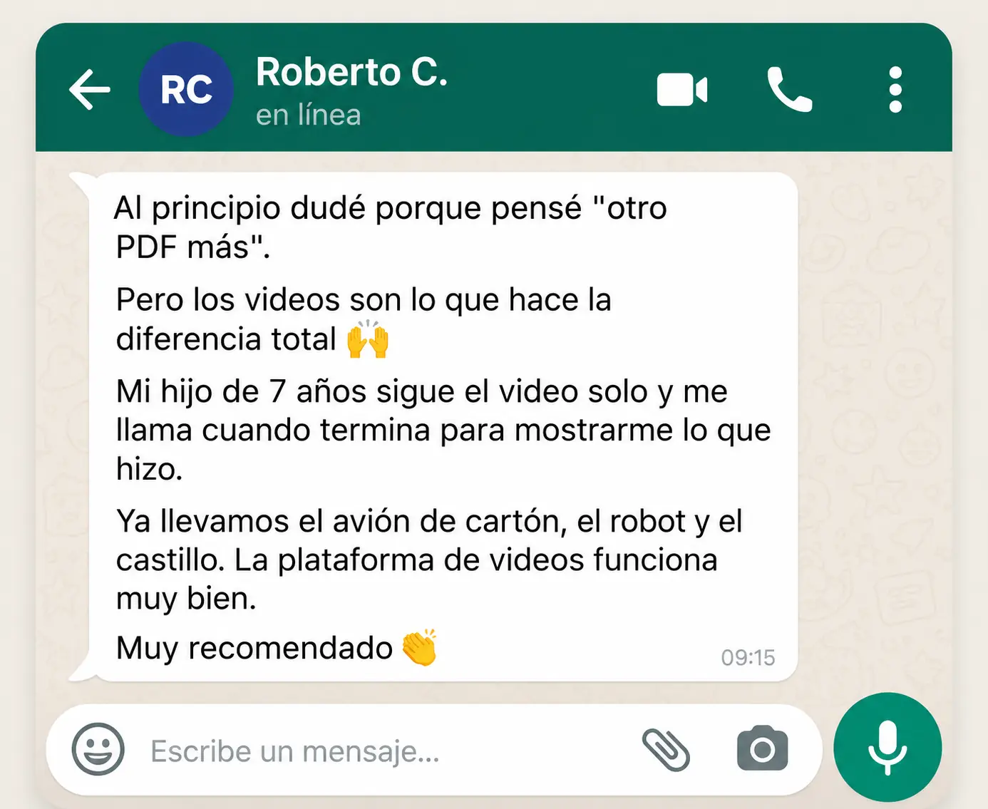 Depoimento de cliente sobre Mi Cuaderno Preescolar